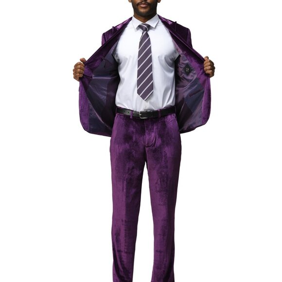 Purple Velvet Peak Lapel Skinny Fit 2 Piece Men's Suit - Picture 2 of 2